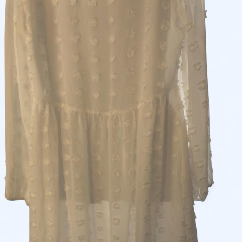 White midi dress w long sheer sleeves & polka dot details Blooming Cady S - Picture 6 of 7